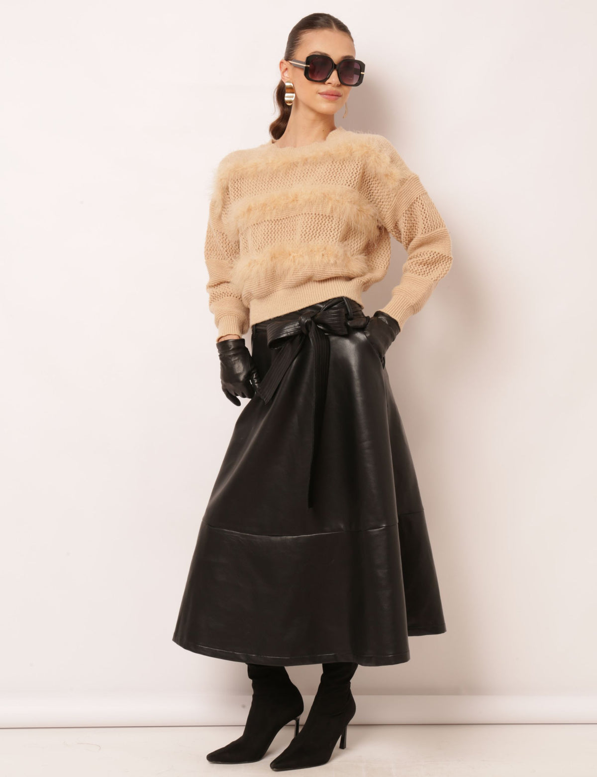 Saia Couro Ecológico Julie - Preto