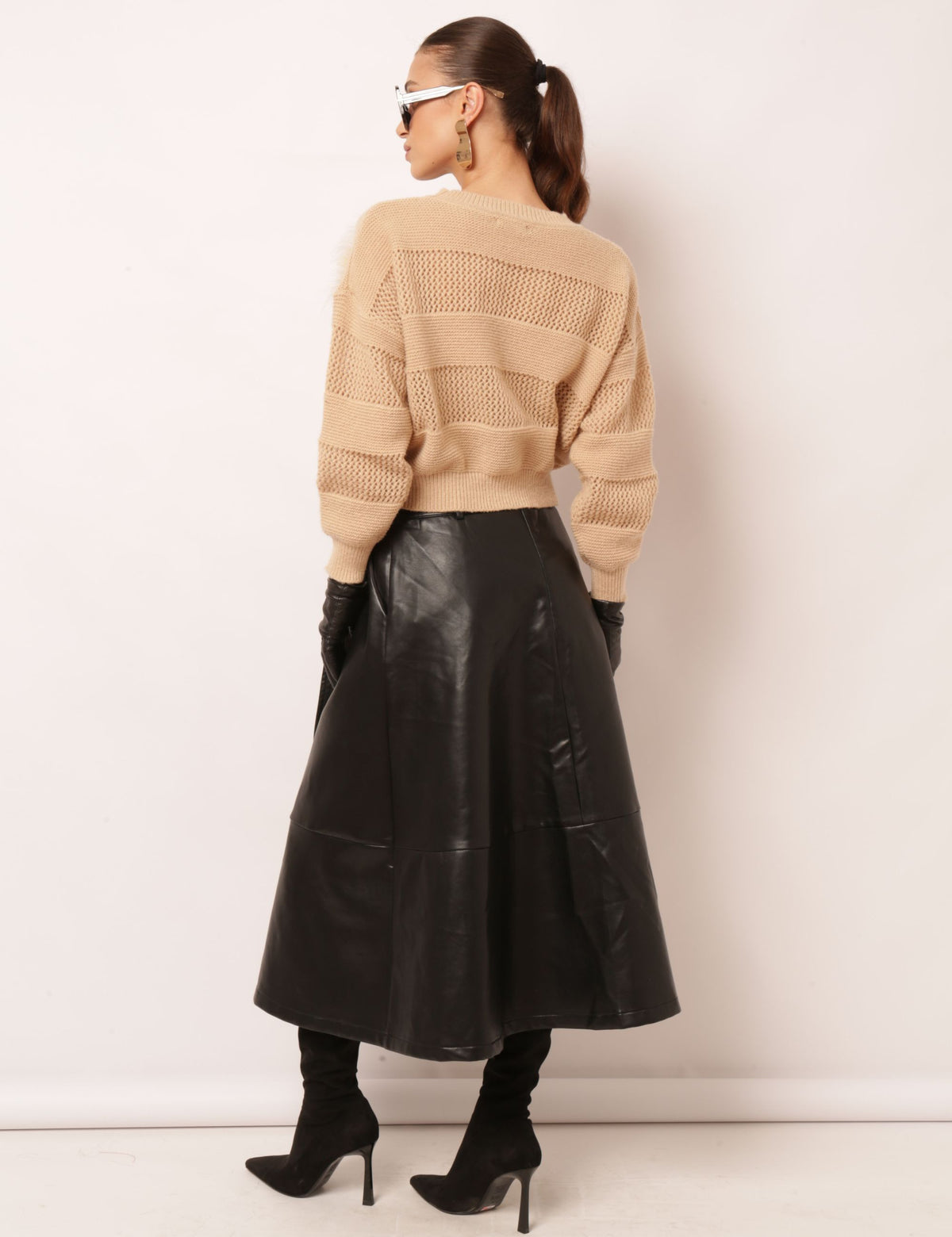 Saia Couro Ecológico Julie - Preto
