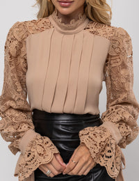 Camisa de Voil Drapeado Leila - Bege