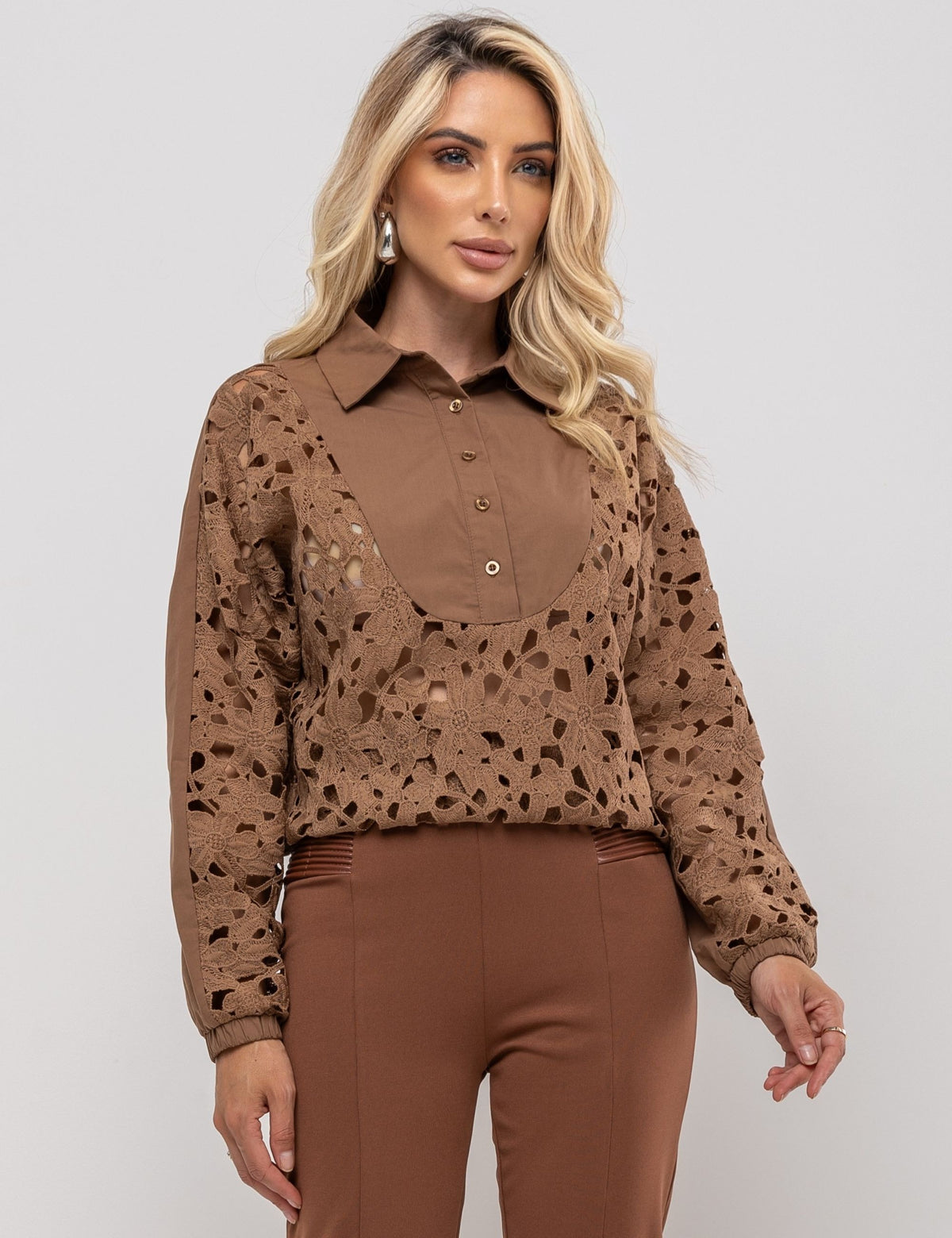 Blusa Guipir Senna - Marrom