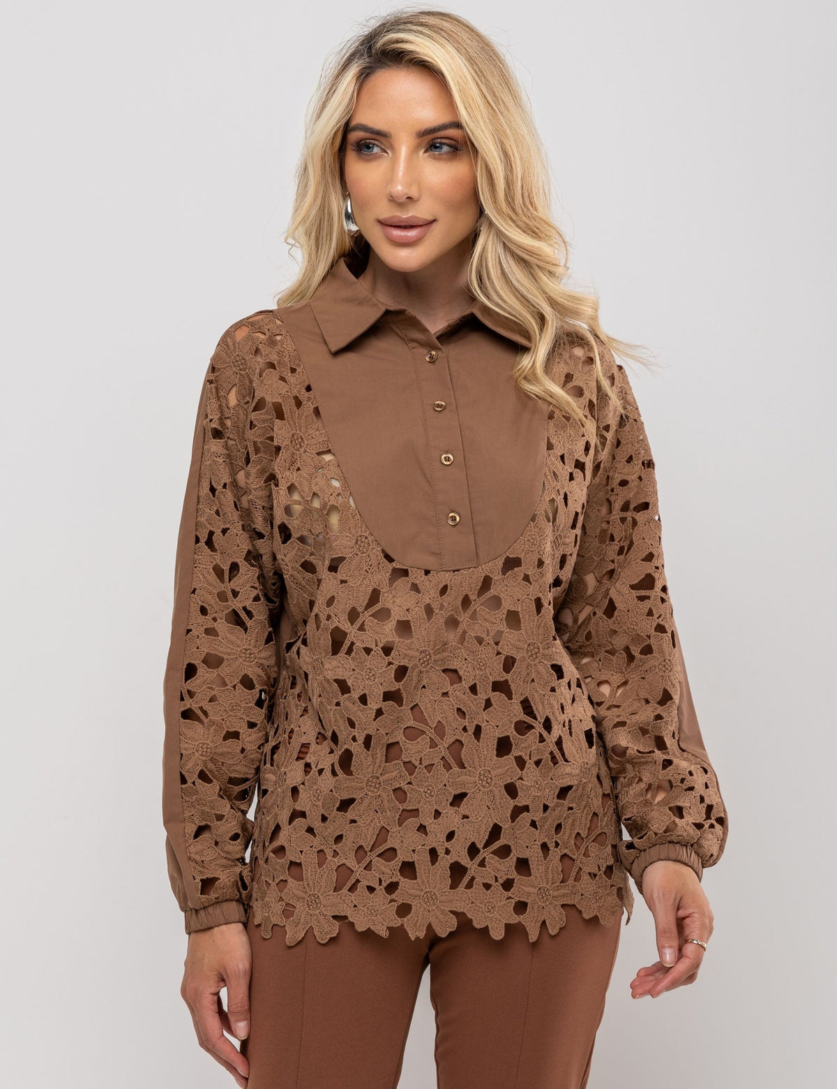 Blusa Guipir Senna - Marrom