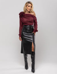 Saia Drapeada Silvia - Preta