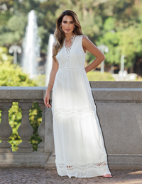 Vestido Longo Bordado Mariana  - Off White