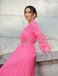 Vestido Longo Bordado Manu - Pink