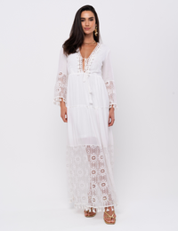 Vestido Longo Franjas Isla - Off White