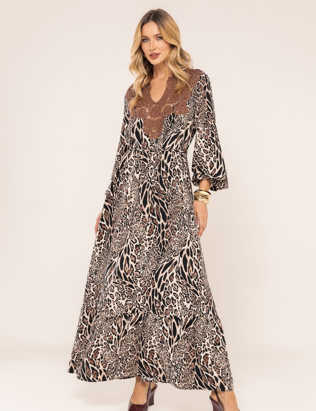 Vestido Animal Print Jasmim - Marrom