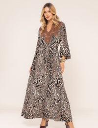 Vestido Animal Print Jasmim - Marrom