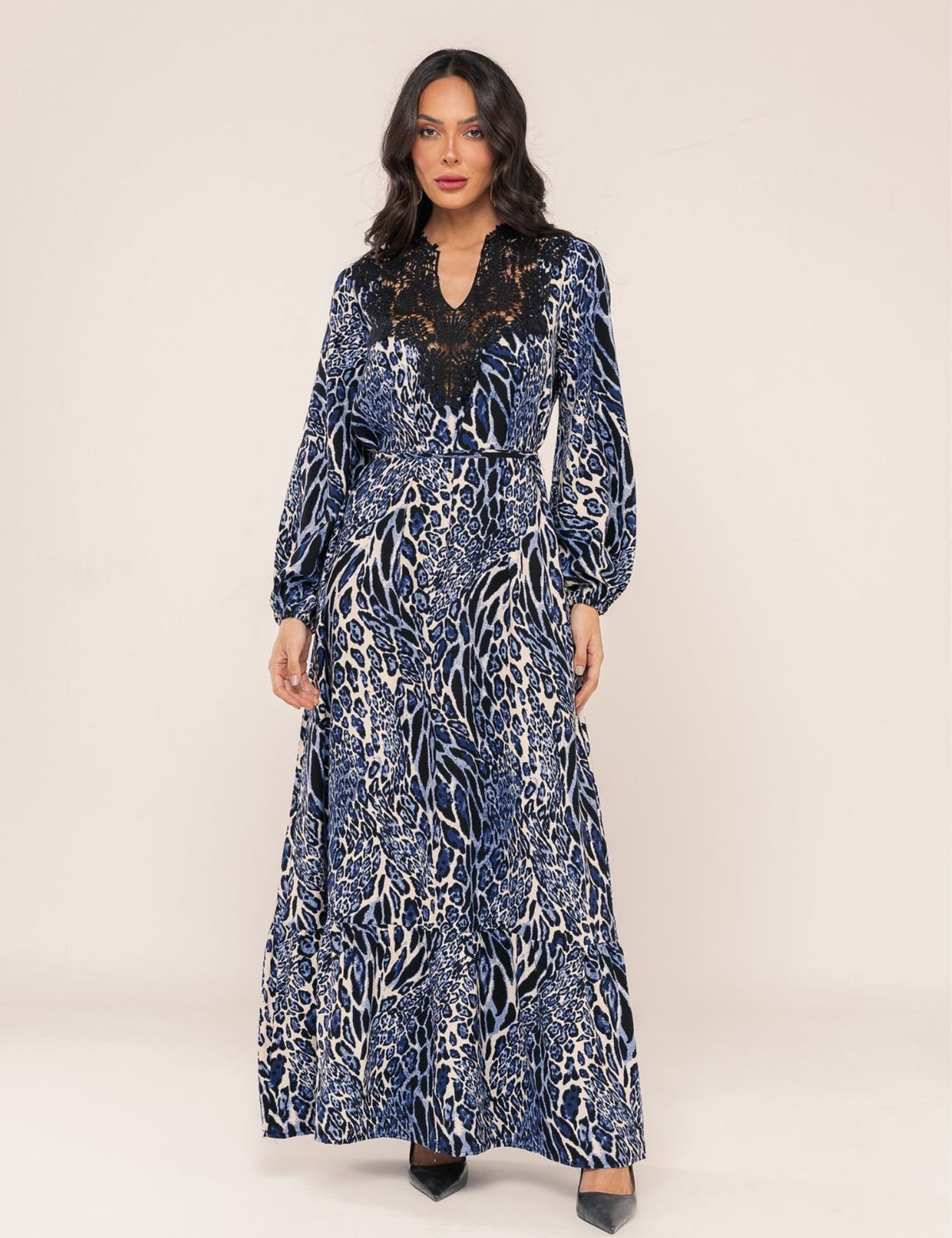 Vestido Animal Print Jasmim - Azul Marinho