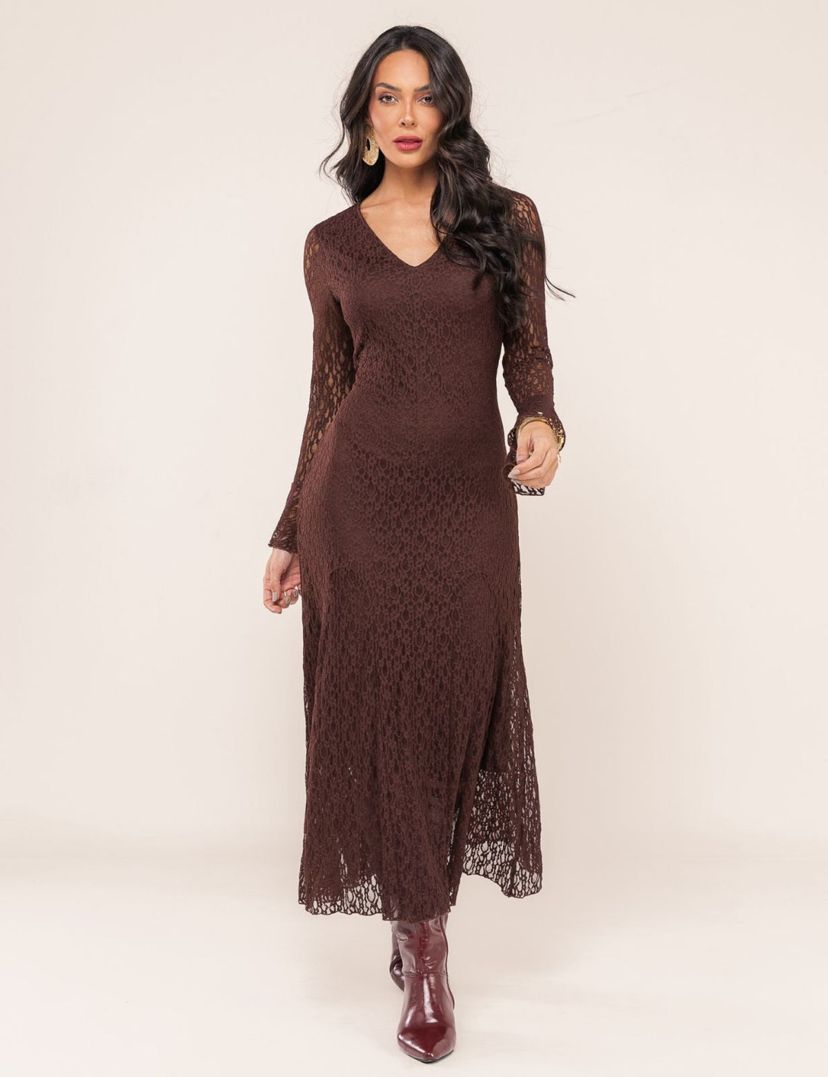 Vestido em Renda Sabrina - Café