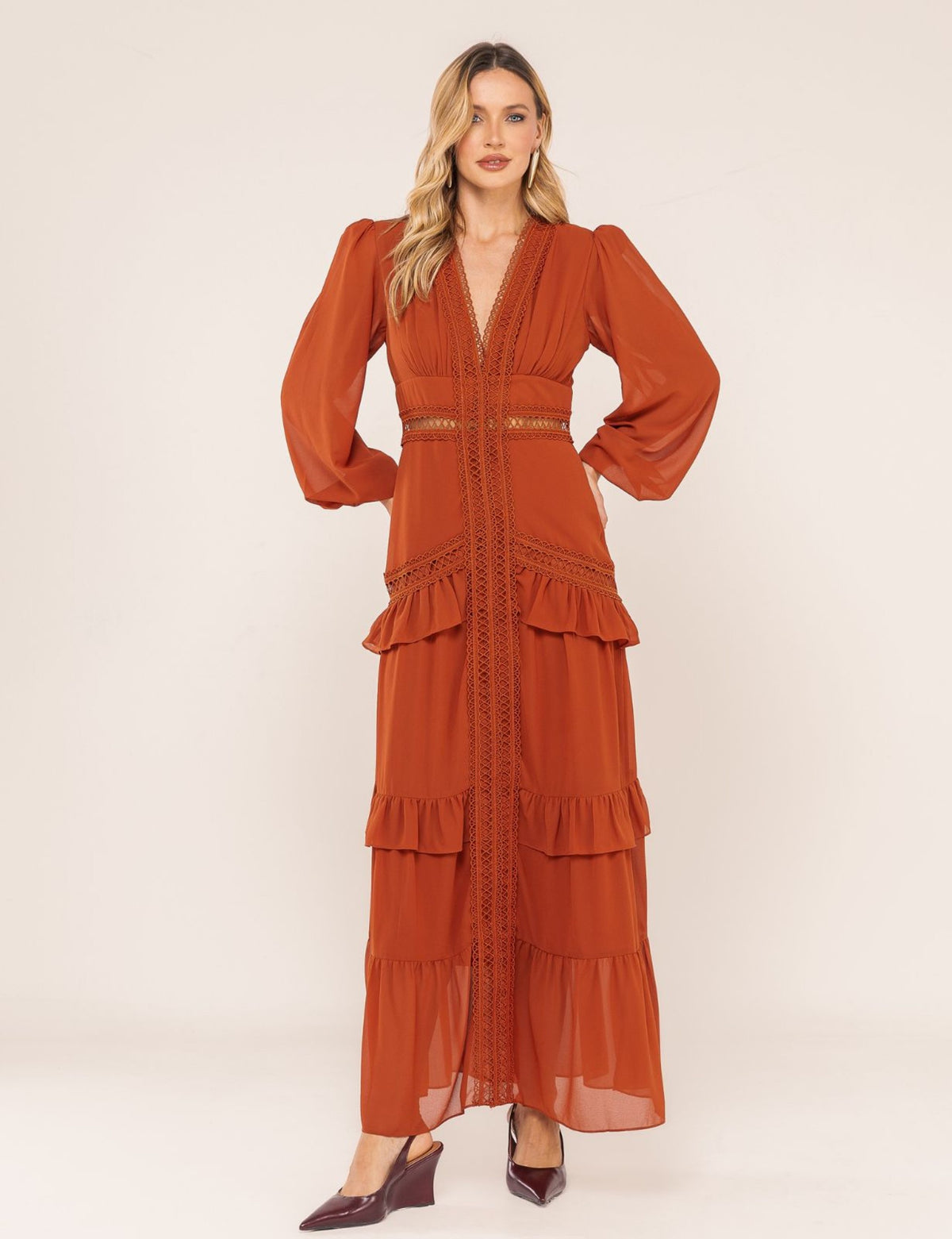 Vestido Decote V Donatela - Marrom