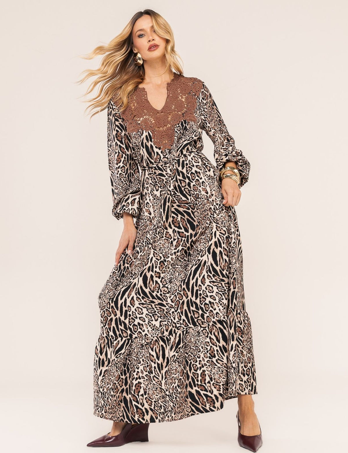 Vestido Animal Print Jasmim - Marrom