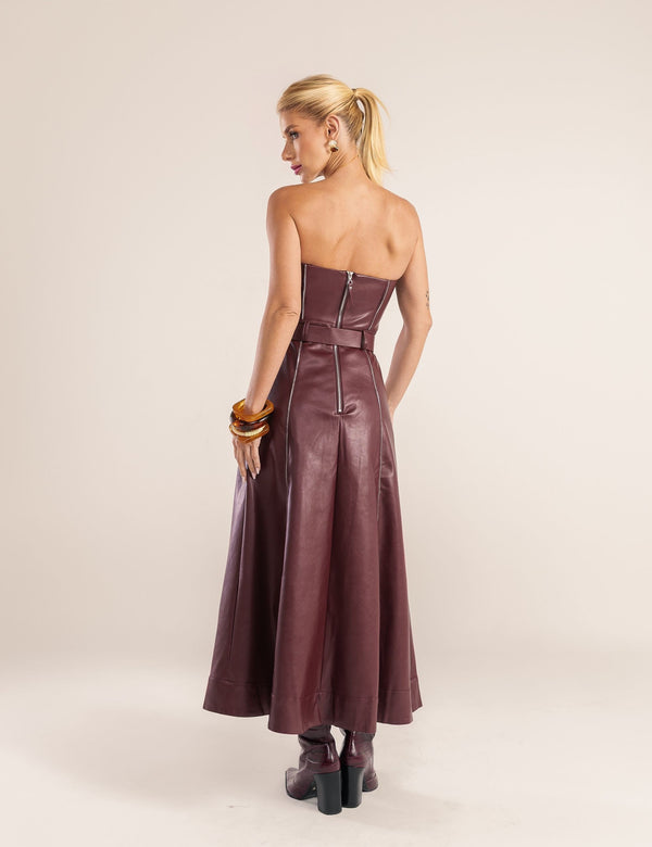 Vestido Couro PU Carol - Vinho