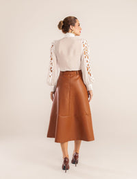 Saia Couro PU Julie - Caramelo