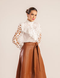 Saia Couro PU Julie - Caramelo