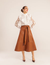 Saia Couro PU Julie - Caramelo