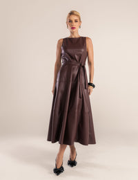 Vestido Recortes Couro PU Yuna - Vinho