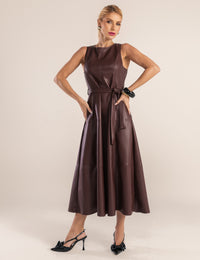 Vestido Recortes Couro PU Yuna - Vinho