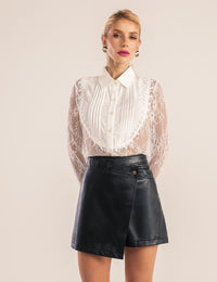 Short Saia Couro PU Mina - Preto