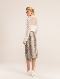 Saia Midi Couro PU Sarang - Marrom