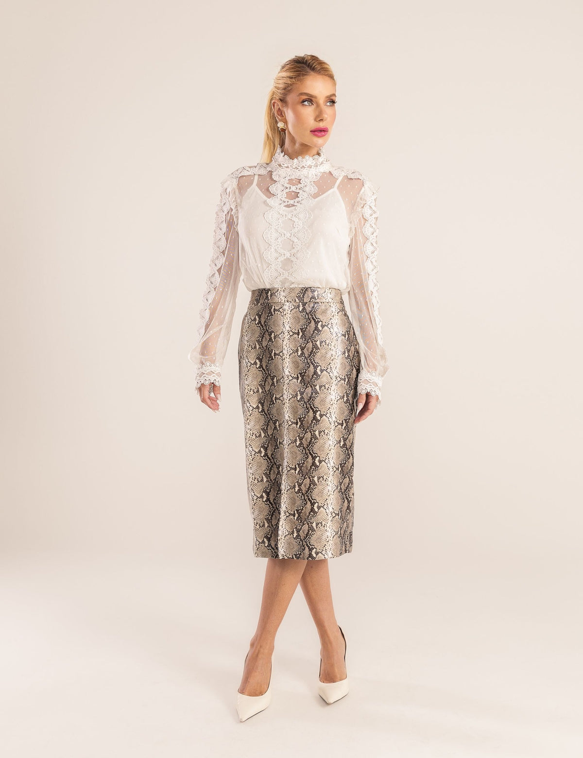 Saia Midi Couro PU Sarang - Marrom