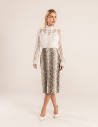 Saia Midi Couro PU Sarang - Marrom