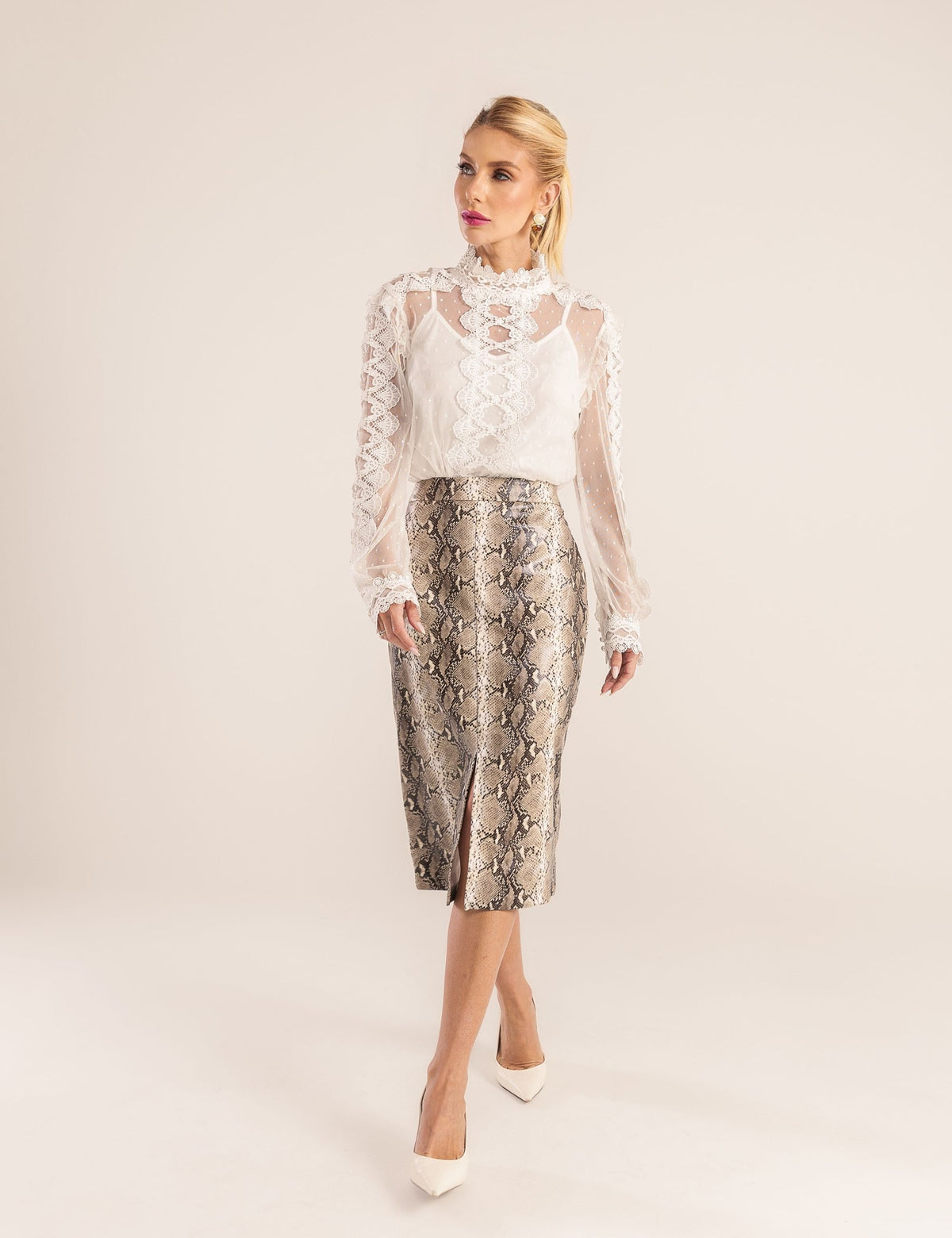 Saia Midi Couro PU Sarang - Marrom