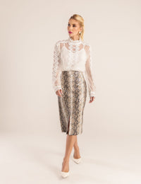 Saia Midi Couro PU Sarang - Marrom