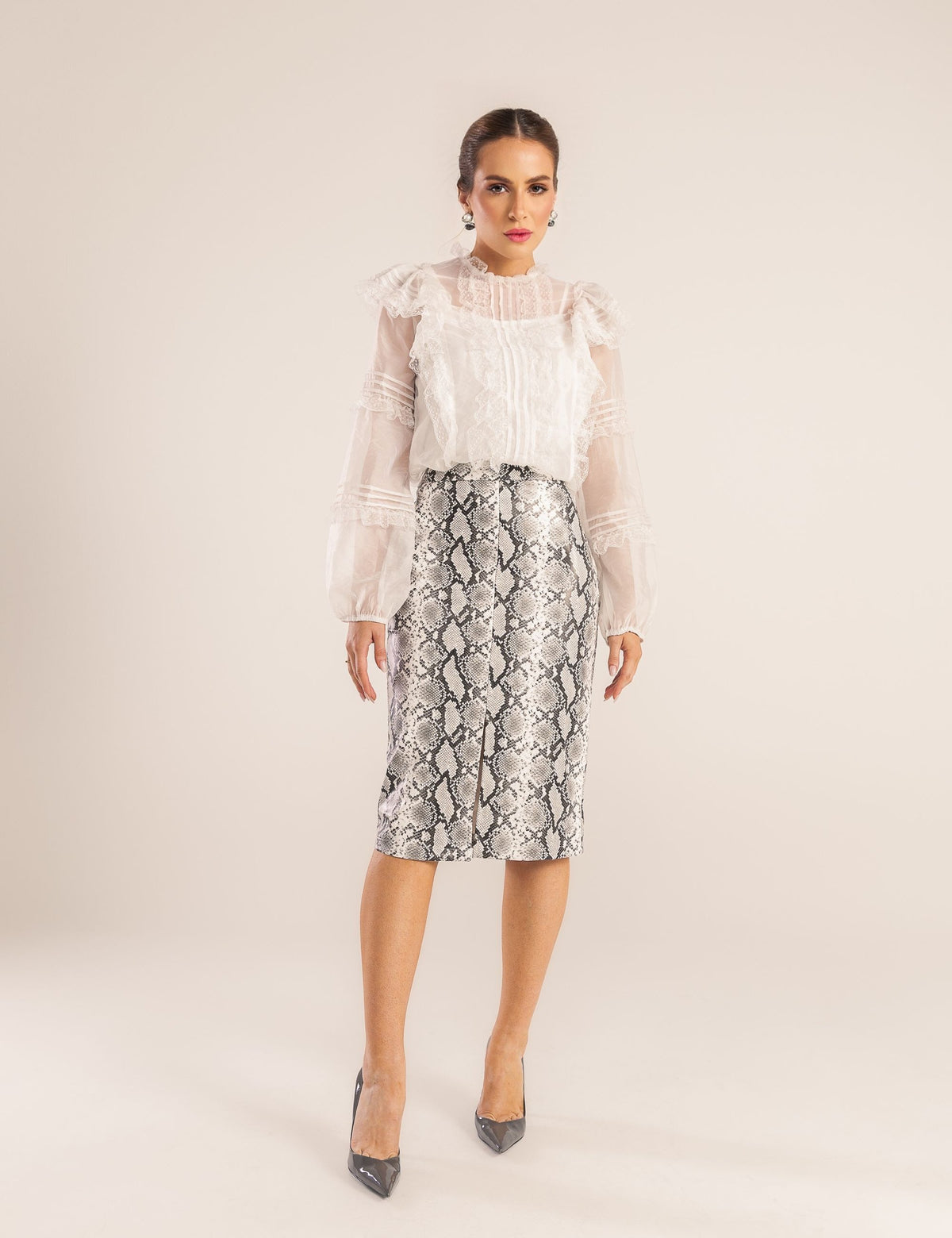 Saia Midi Couro PU Sarang - Preto