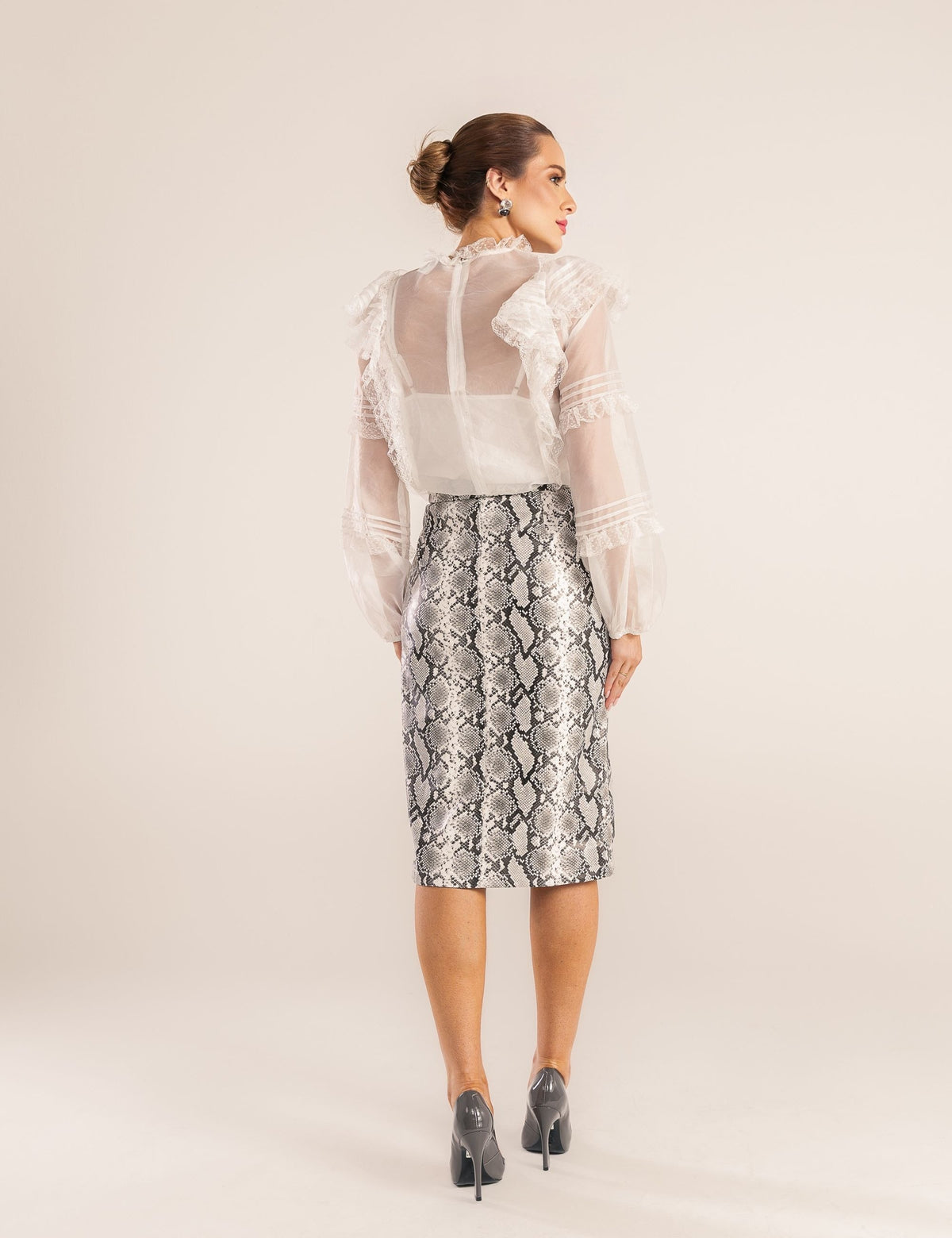 Saia Midi Couro PU Sarang - Preto