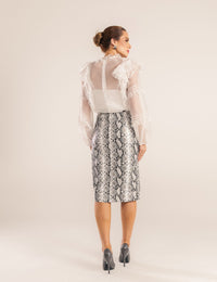 Saia Midi Couro PU Sarang - Preto