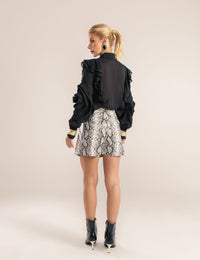 Short Saia  Couro PU - Preto