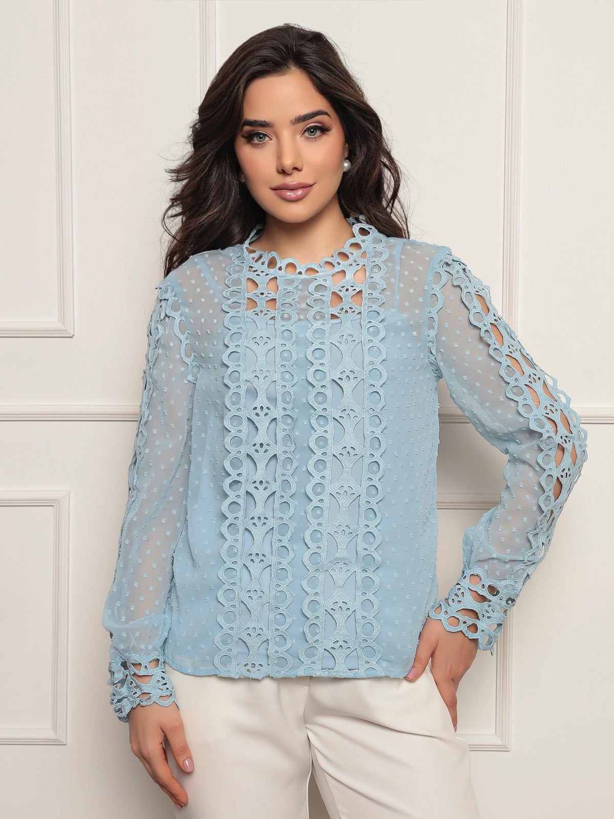 Blusa Chiffon Renda Lily - Azul