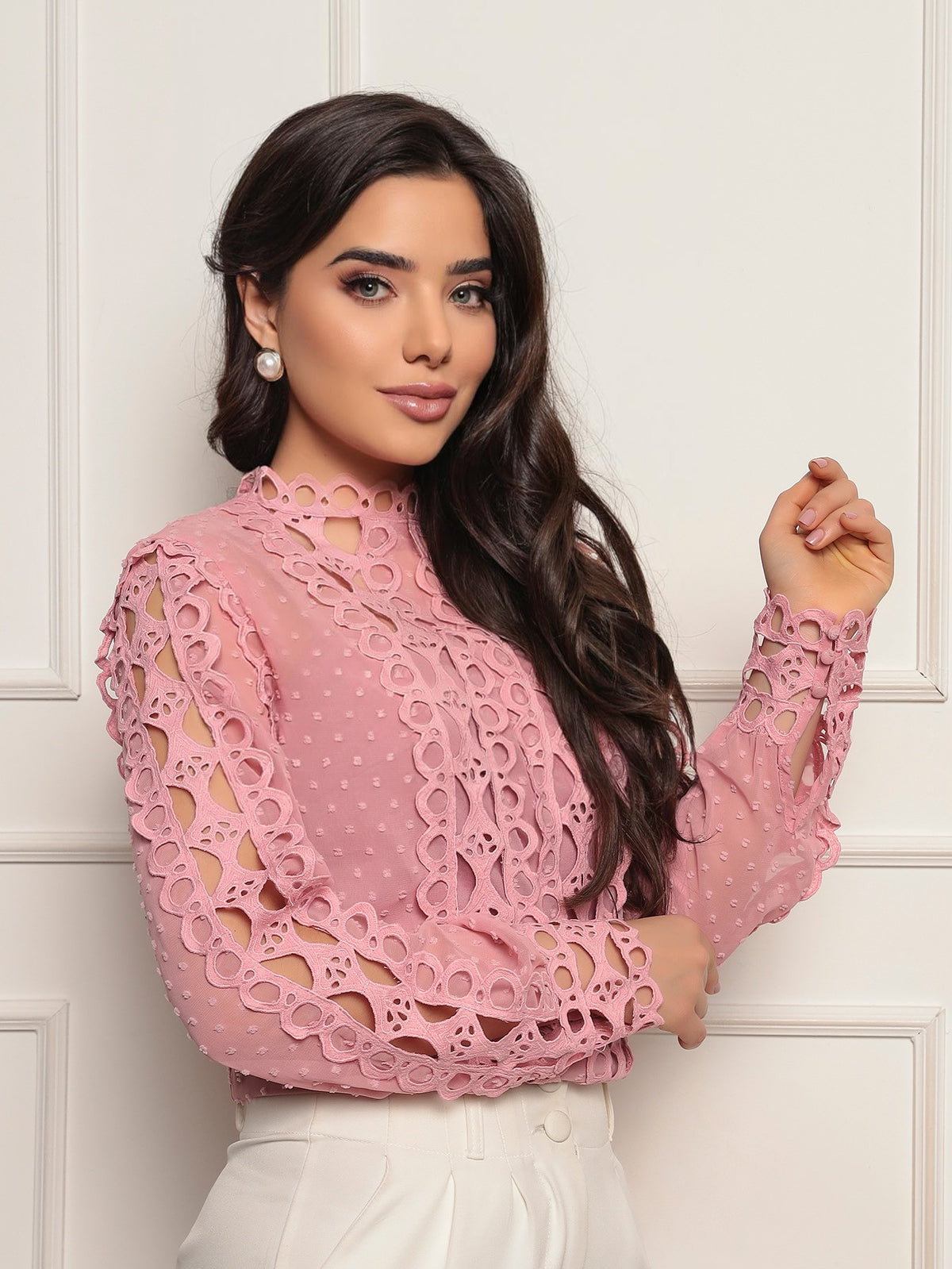 Blusa Chiffon Renda Lily - Rosa