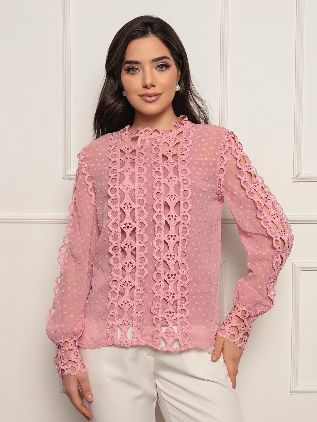 Blusa Chiffon Renda Lily - Rosa