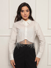 Camisa Cropped Strass Chiara - Off White