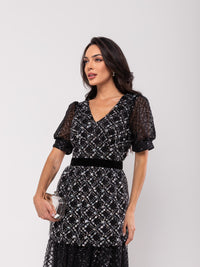 Vestido Tule Paetê Tassia - Preto