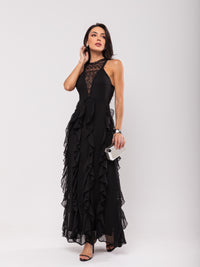 Vestido Chiffon Babados Mary - Preto