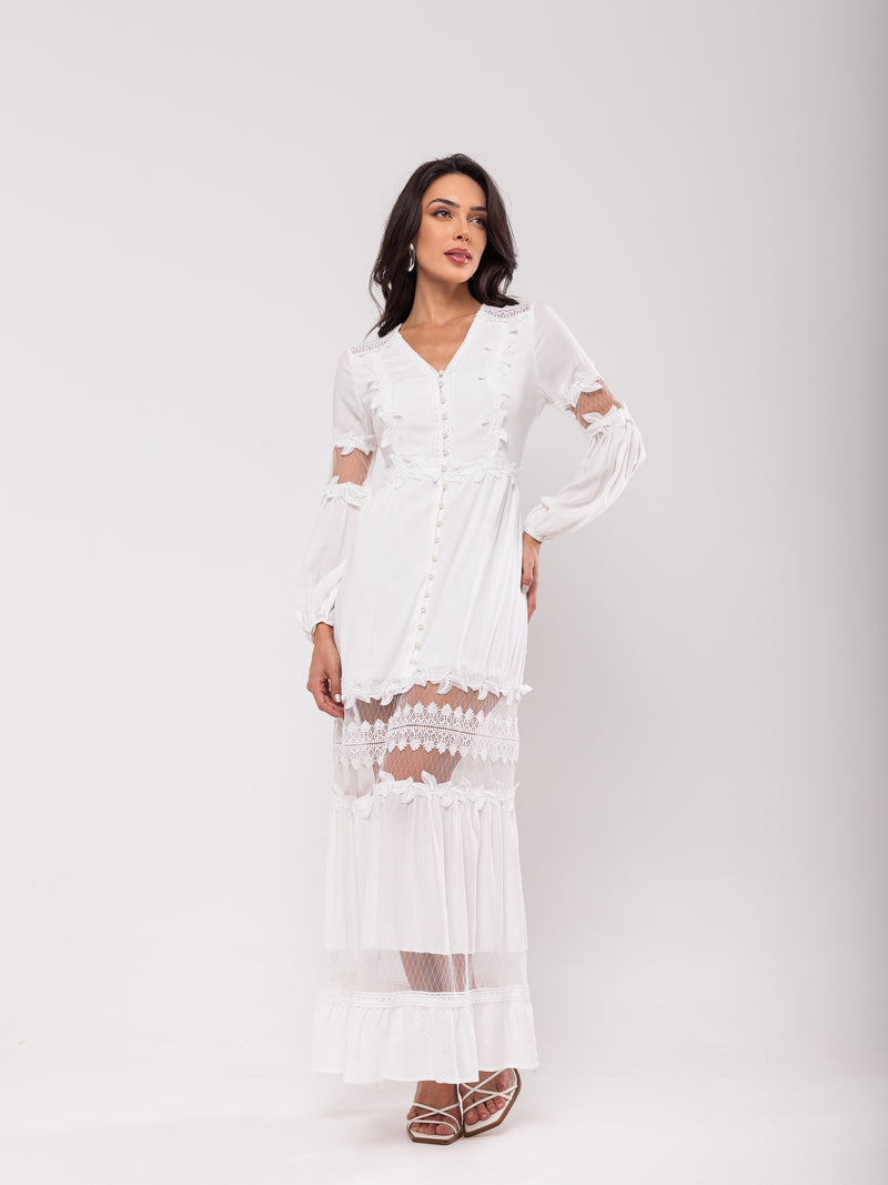 Vestido Detalhes Renda Brigitte - Off White