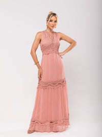 Vestido Longo Bordado Mariana - Rosa