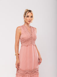 Vestido Longo Bordado Mariana - Rosa