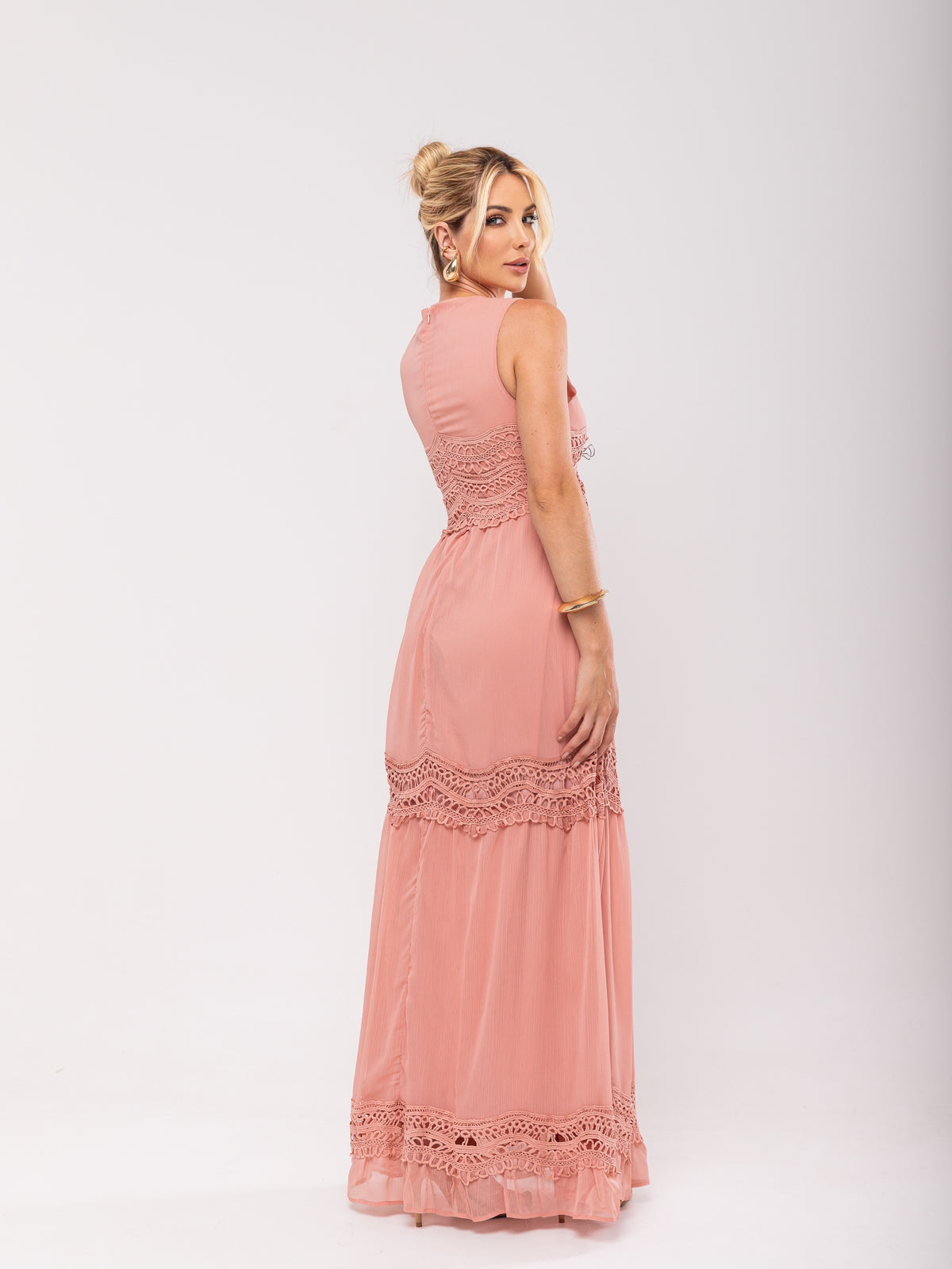 Vestido Longo Bordado Mariana - Rosa