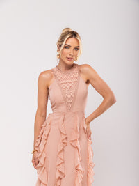 Vestido Chiffon Babados Mary - Bege