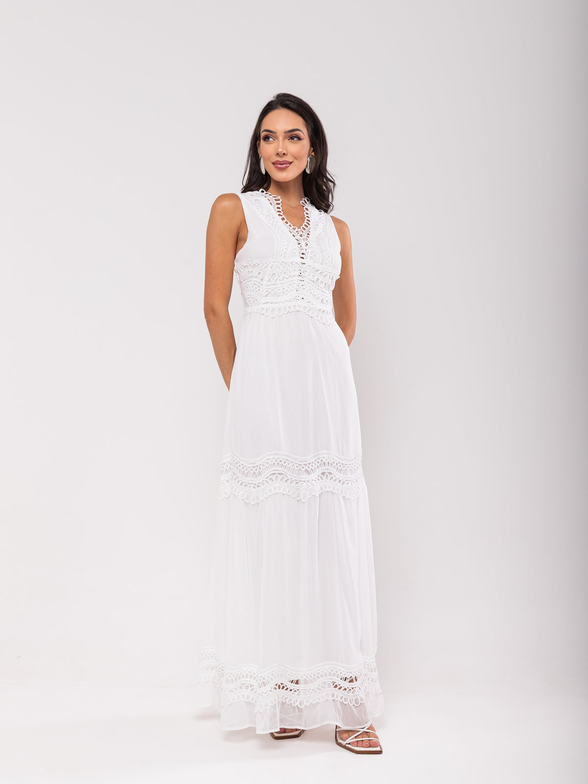 Vestido Longo Bordado Mariana  - Off White