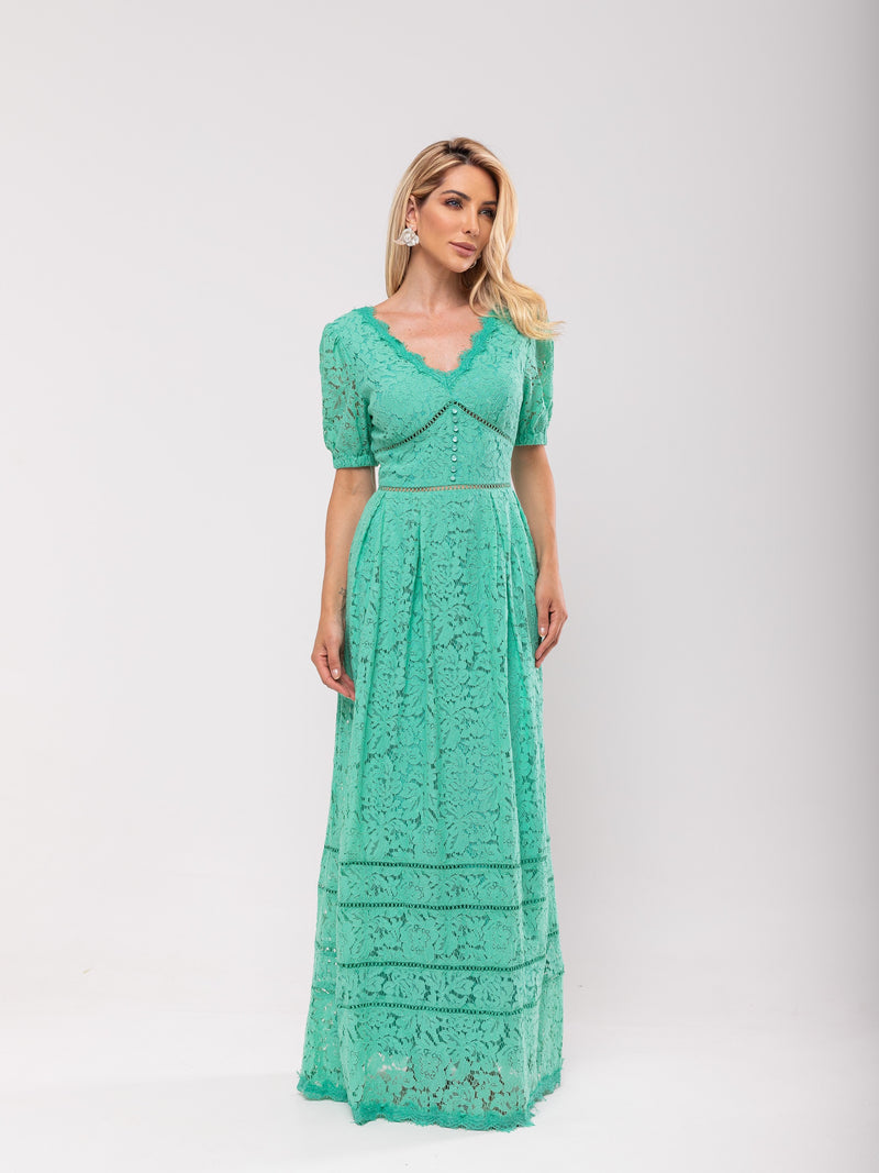 Vestido Renda Pregas Melody - Verde