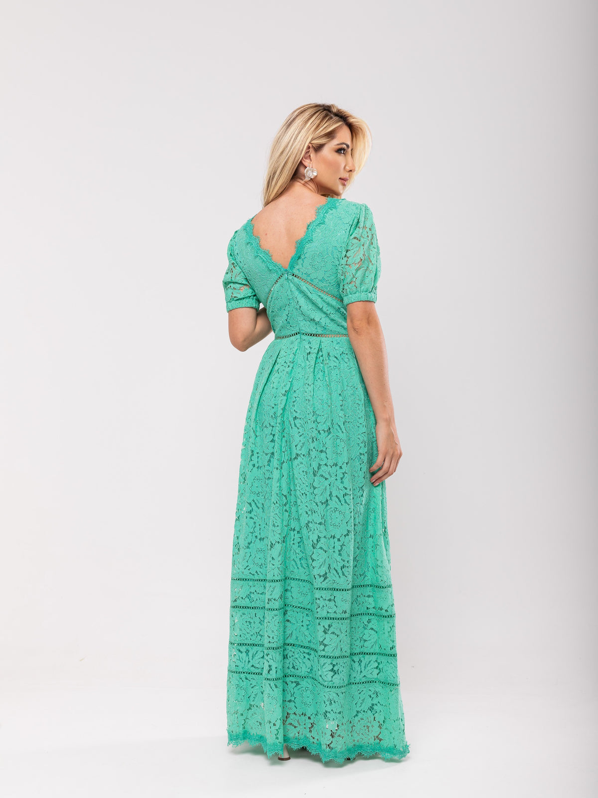 Vestido Renda Pregas Melody - Verde