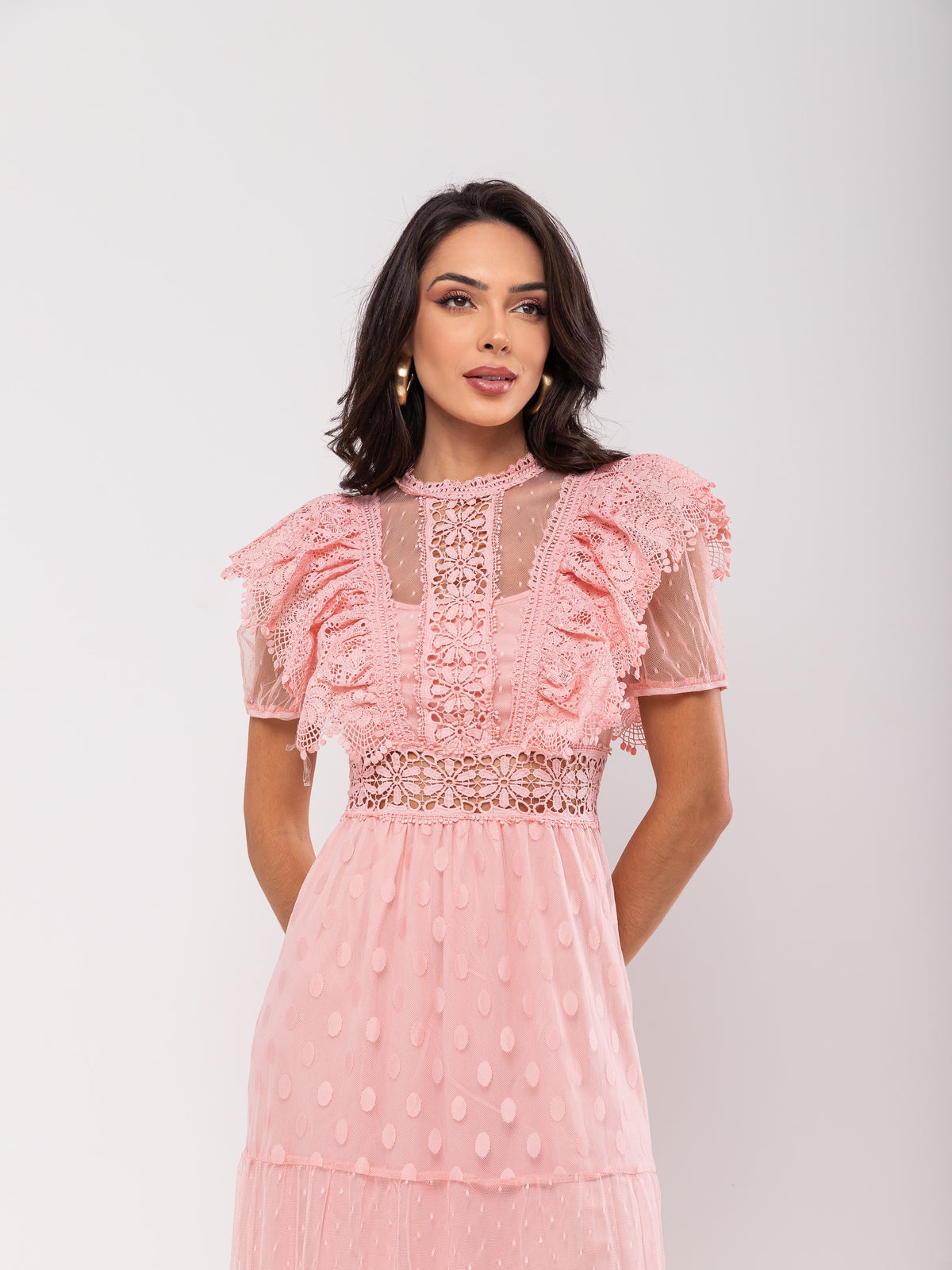 Vestido Renda Poá Nina - Rosa