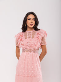 Vestido Renda Poá Nina - Rosa