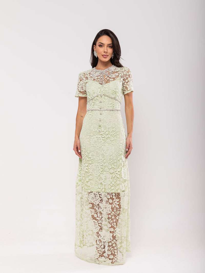 Vestido Renda Strass Antonella - Verde