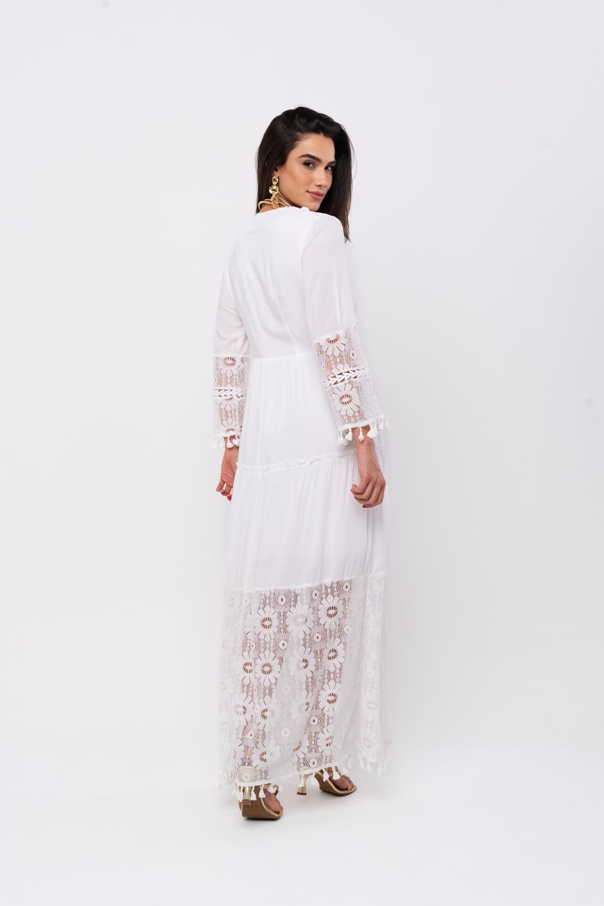 Vestido Longo Franjas Isla - Off White