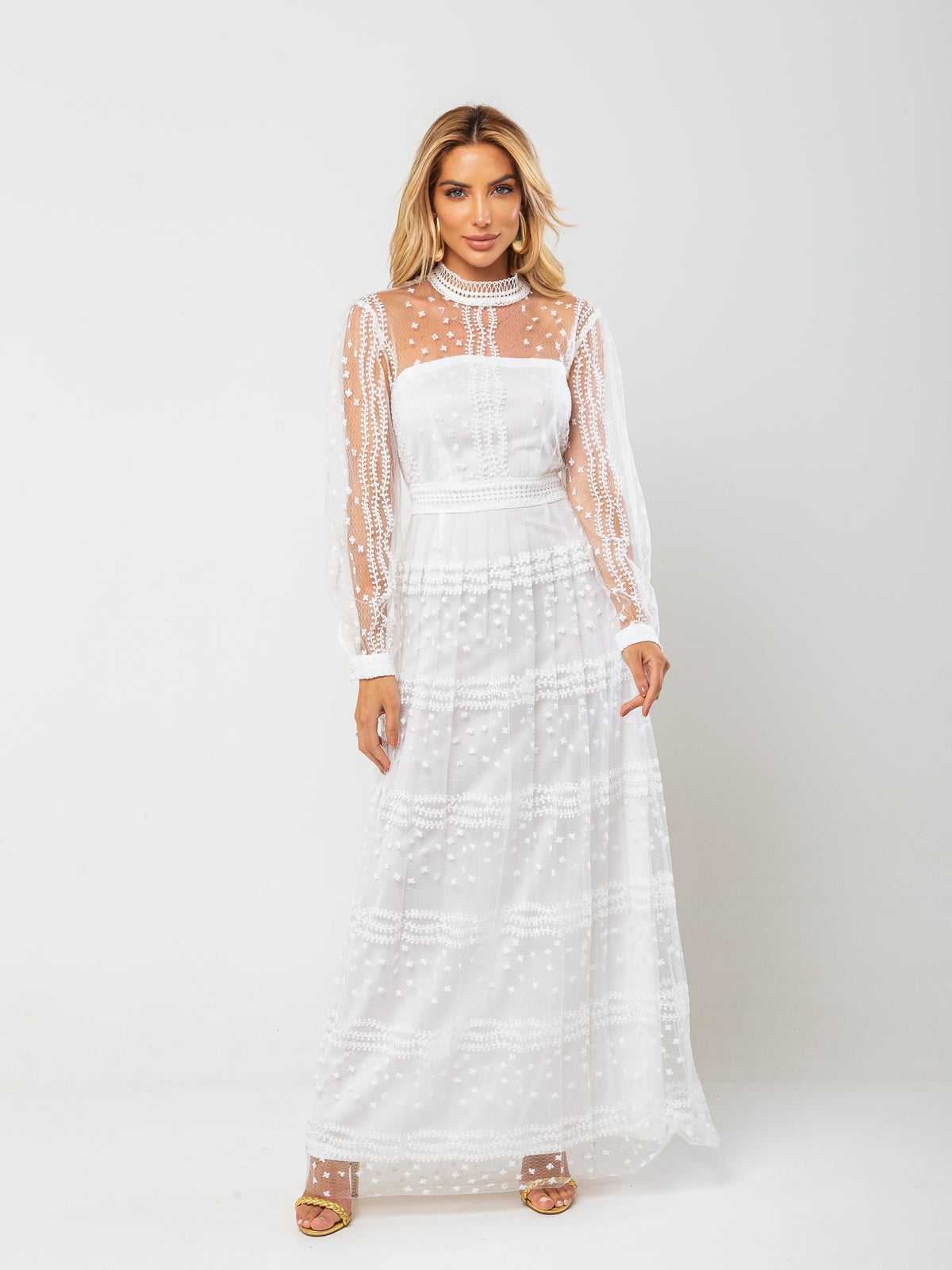 Vestido Longo Bordado Melinda - Off White